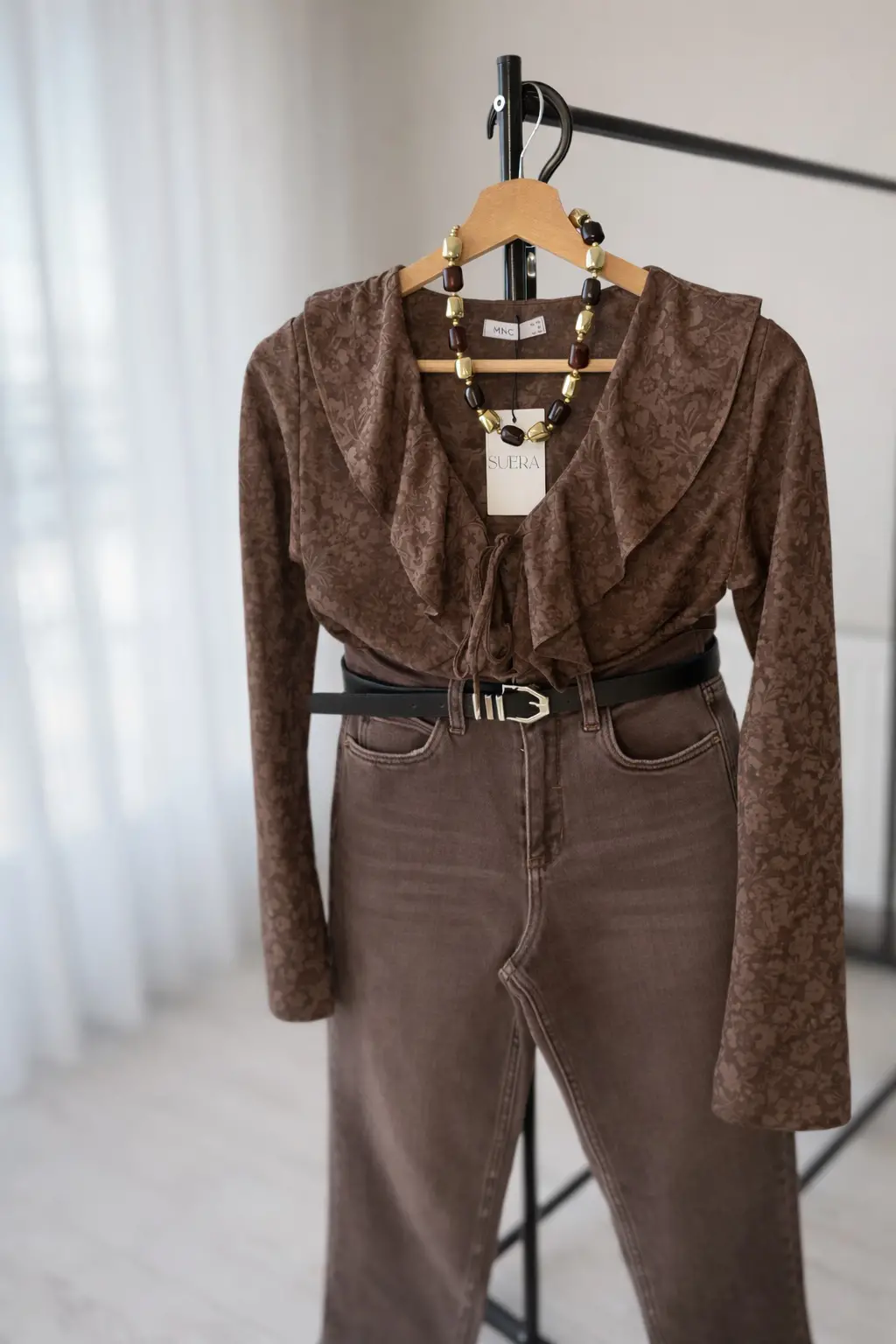 KAHVE ÖNÜ BAĞLAMALI BLUZ