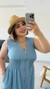 BOYDAN FERMUARLI BELİ LASTİKLİ JEAN ELBİSE