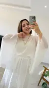 EKRU ŞİFON PELERİN BLUZ