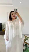 EKRU ŞİFON PELERİN BLUZ