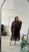 KAHVE ŞİFON PELERİN BLUZ