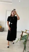 Siyah Kısa Kollu Midi Modal Elbise