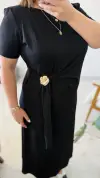 Siyah Kısa Kollu Midi Modal Elbise