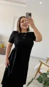 Siyah Kısa Kollu Midi Modal Elbise