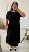 Siyah Kısa Kollu Midi Modal Elbise