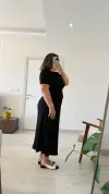 Siyah Kısa Kollu Midi Modal Elbise