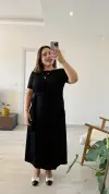 Siyah Kısa Kollu Midi Modal Elbise
