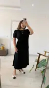Siyah Kısa Kollu Midi Modal Elbise