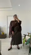 Kahve Puantiyeli Saten Etek
