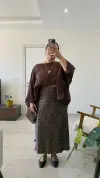 Kahve Puantiyeli Saten Etek