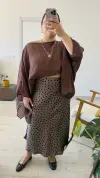 Kahve Puantiyeli Saten Etek