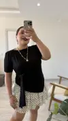Siyah Asimetrik Kesim Bluz ve Pantolon Takım