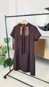 Kahve Bağlamalı Mini Elbise