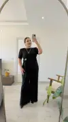 Siyah Asimetrik Kesim Bluz ve Pantolon Takım