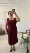 Bordo Kare Yaka Elbise