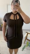 Kahve Bağlamalı Mini Elbise
