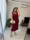 Bordo Kare Yaka Elbise