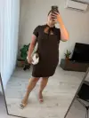 Kahve Bağlamalı Mini Elbise
