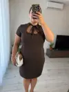 Kahve Bağlamalı Mini Elbise