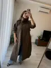Kahve Dik Yaka Kuşaklı Trençkot