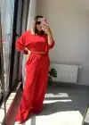 Kırmızı Bluz Pantolon Takım