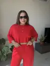 Kırmızı Bluz Pantolon Takım