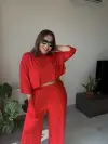 Kırmızı Bluz Pantolon Takım