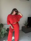 Kırmızı Bluz Pantolon Takım