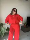 Kırmızı Bluz Pantolon Takım