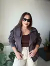 Kahve Dik Yaka Bomber Ceket