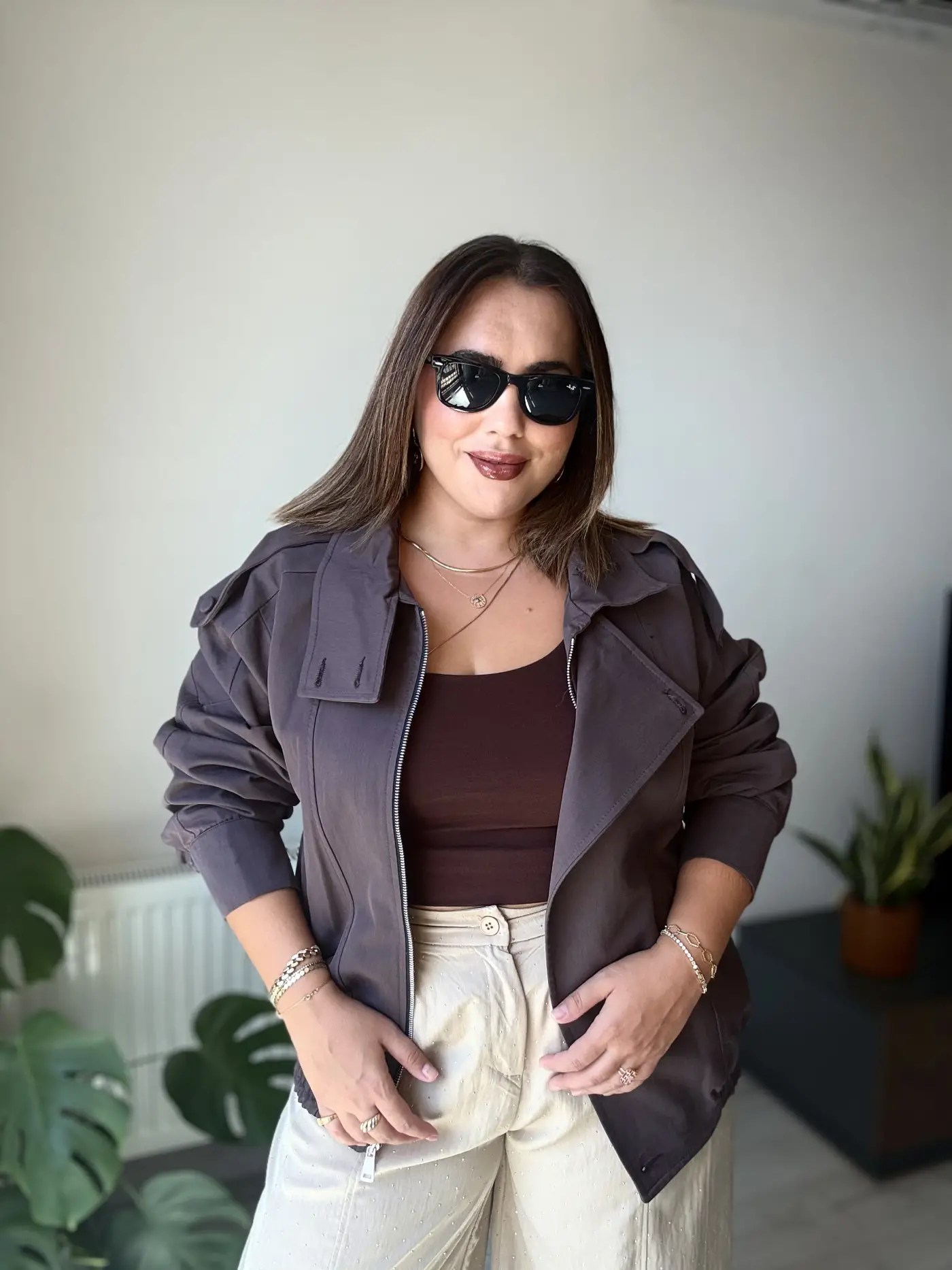 Kahve Dik Yaka Bomber Ceket