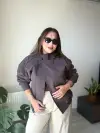 Kahve Dik Yaka Bomber Ceket