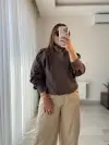 Kahve Dik Yaka Bomber Ceket