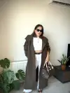 Kahve Dik Yaka Kuşaklı Trençkot