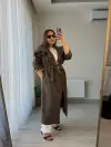 Kahve Dik Yaka Kuşaklı Trençkot