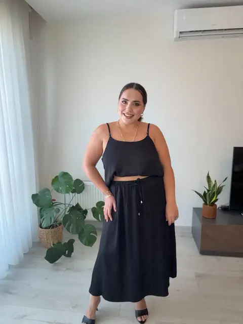 Siyah Saten Etek Bluz Takım