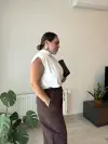Ekru Büzgülü Bodysuit
