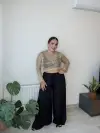 Dökümlü Siyah Pantolon