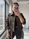 Leopar Jean Crop Ceket