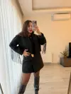 Siyah Püskül Detaylı Crop Blazer Ceket