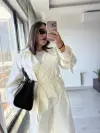 Ekru Kısa Kuşaklı Trençkot