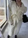 Ekru Kısa Kuşaklı Trençkot