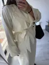Ekru Kısa Kuşaklı Trençkot